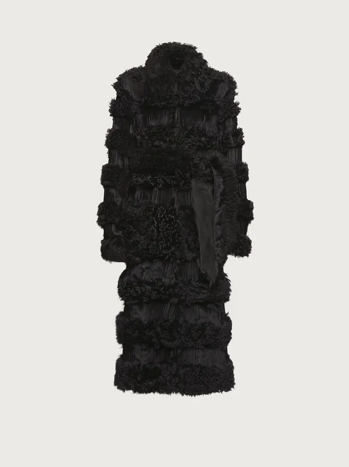 Ferragamo Women Shaved shearling coat Black