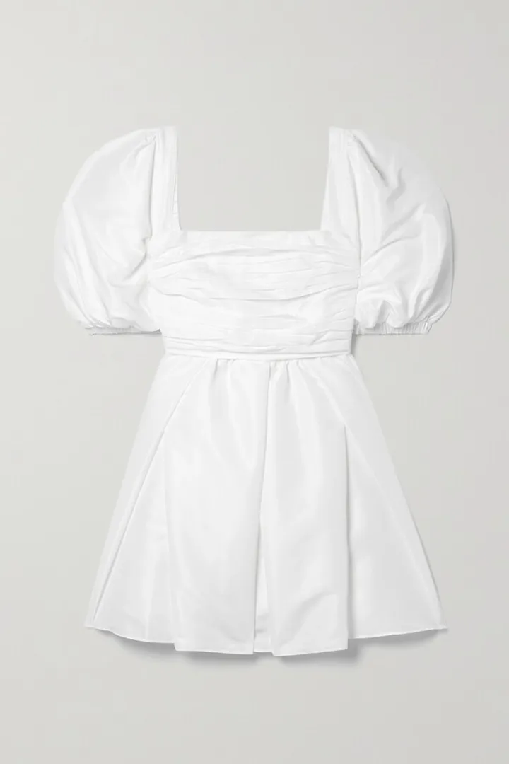 Self-Portrait - Pleated Taffeta Mini Dress - White
