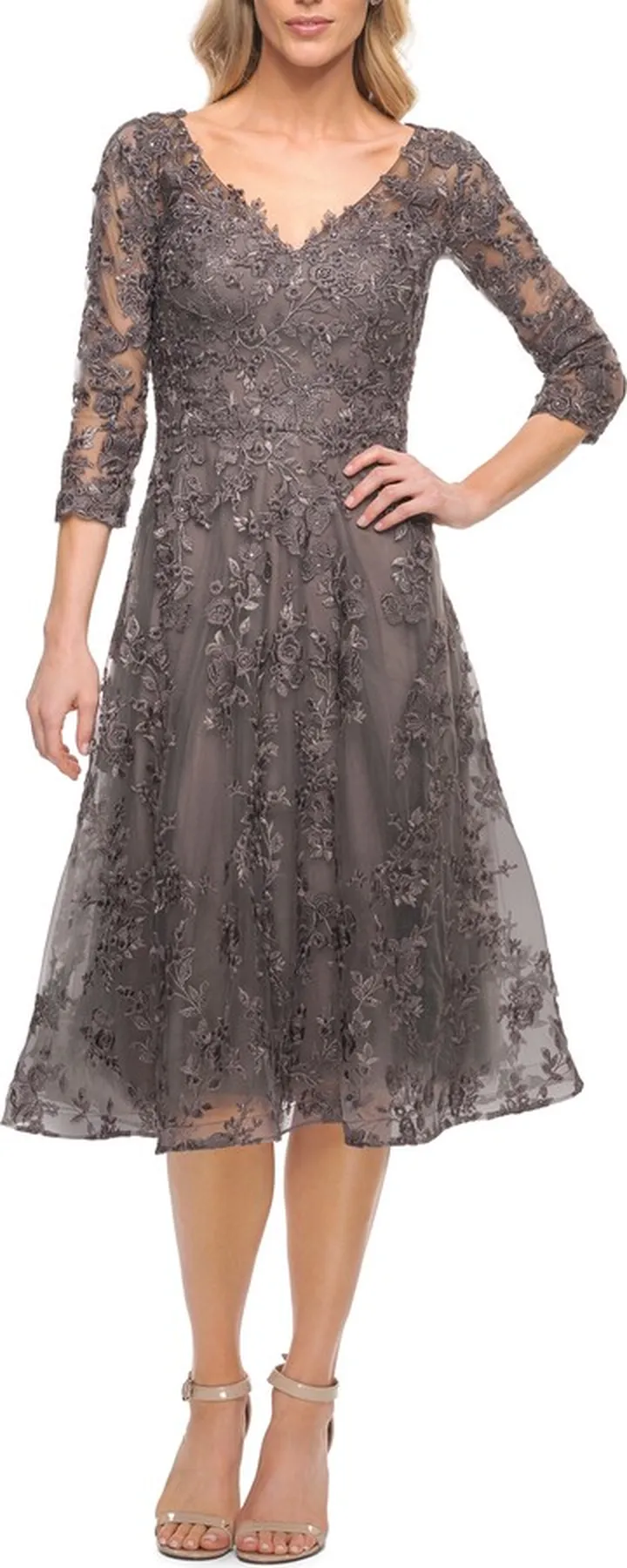 Tea Length Lace Evening Dress