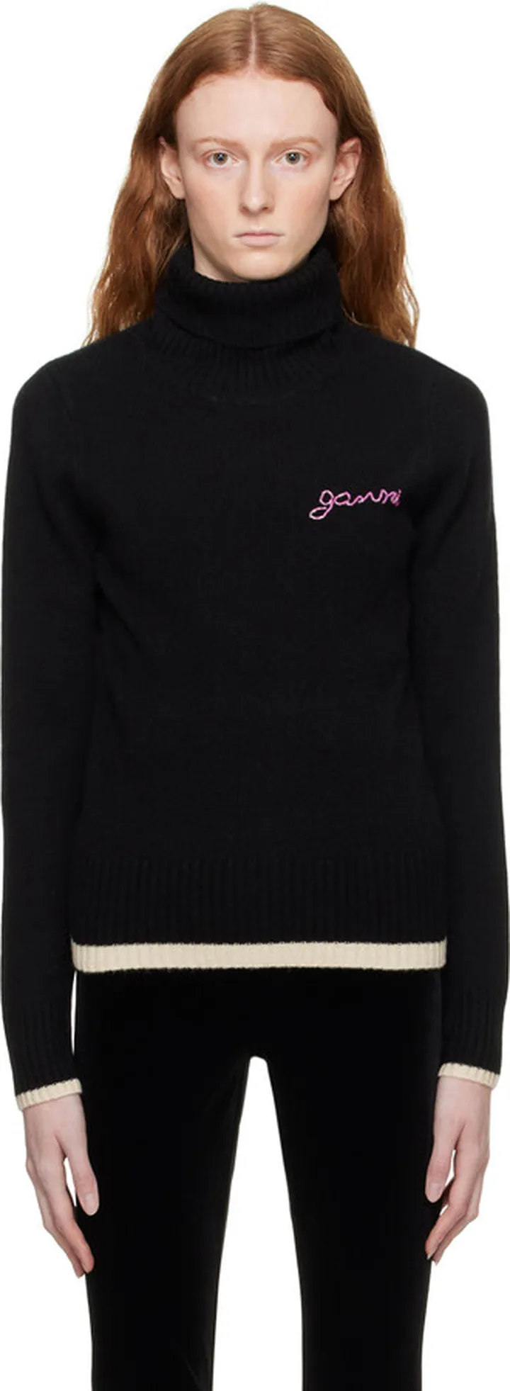 GANNI Black Beaded Turtleneck