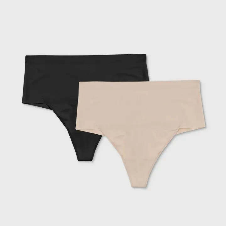 Maidenform Self Expressions 2pk Women's Shaping Thong – Black and Beige XL SES080