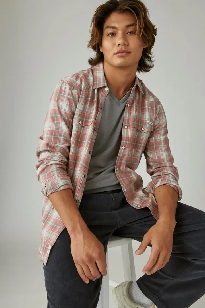 Acid Wash Frayed Hem Workwear Long Sleeve Shirt