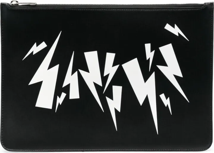Logo-Print Leather Clutch Bag