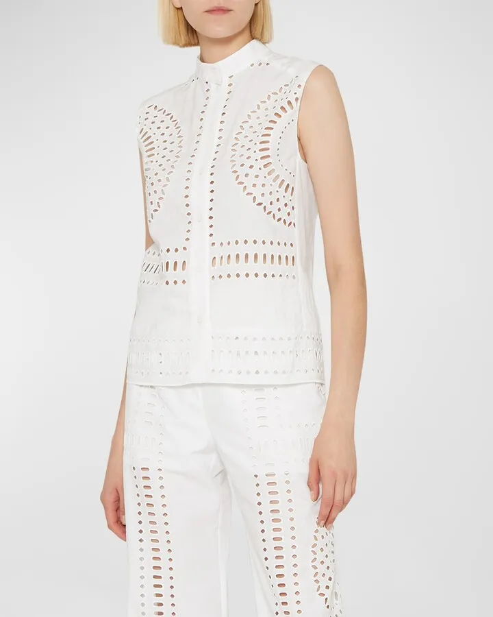 Laser Cutout Sleeveless Blouse