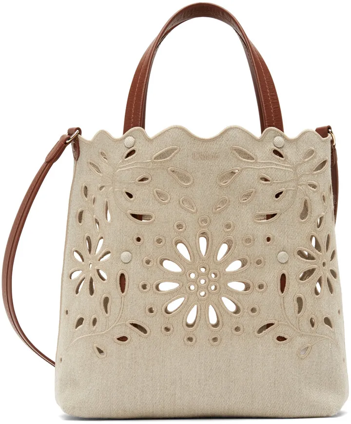 Chloé Taupe & Burgundy Small North-South Kamila Tote