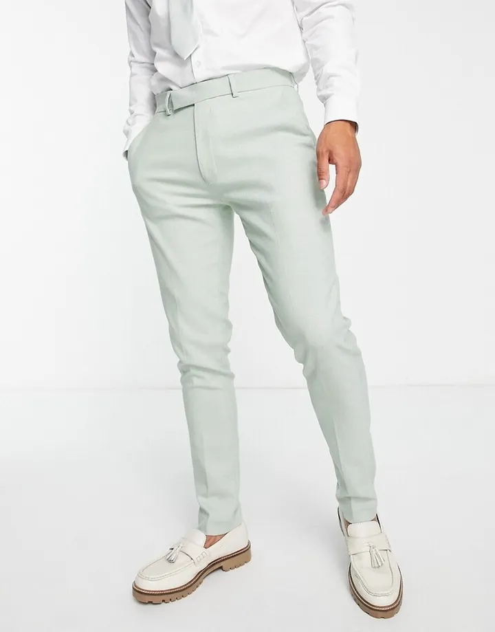 ASOS DESIGN smart oxford skinny suit pants in dusky green