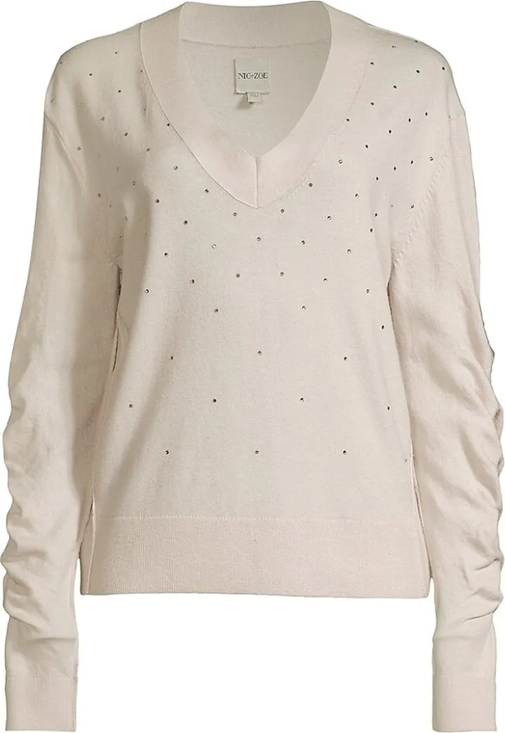 Glam Rhinestone-Embellished V-Neck Sweater