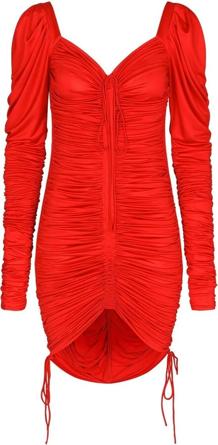 Ruched-Detail Long-Sleeve Dress
