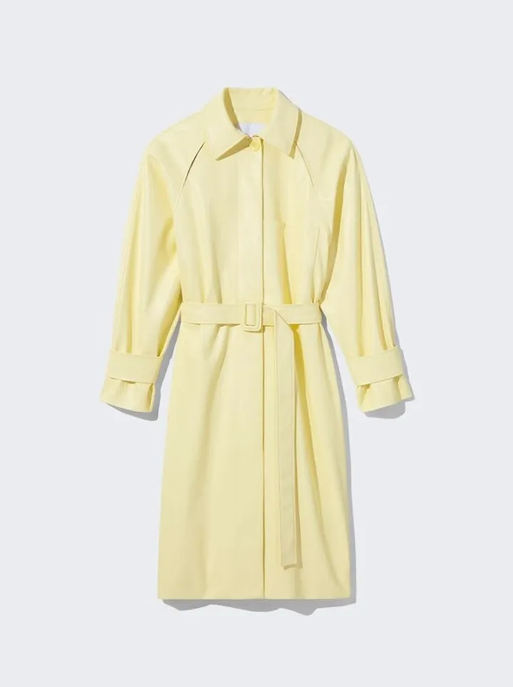 Faux Leather Trench Coat Yellow Butter