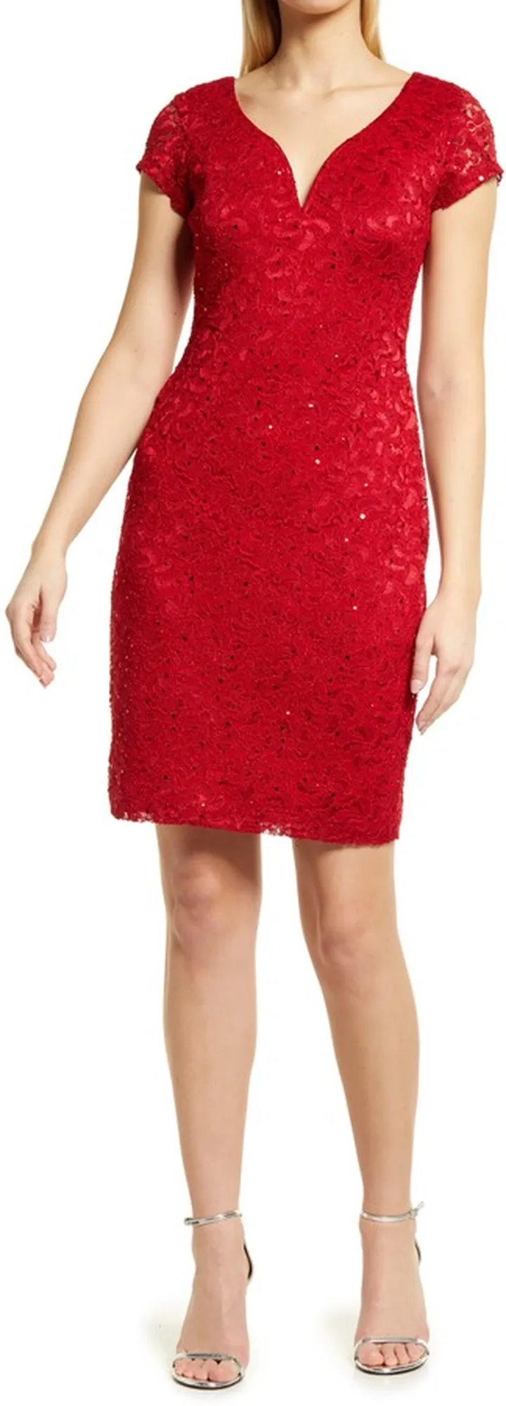 Sweetheart Neck Sequin Lace Cocktail Dress