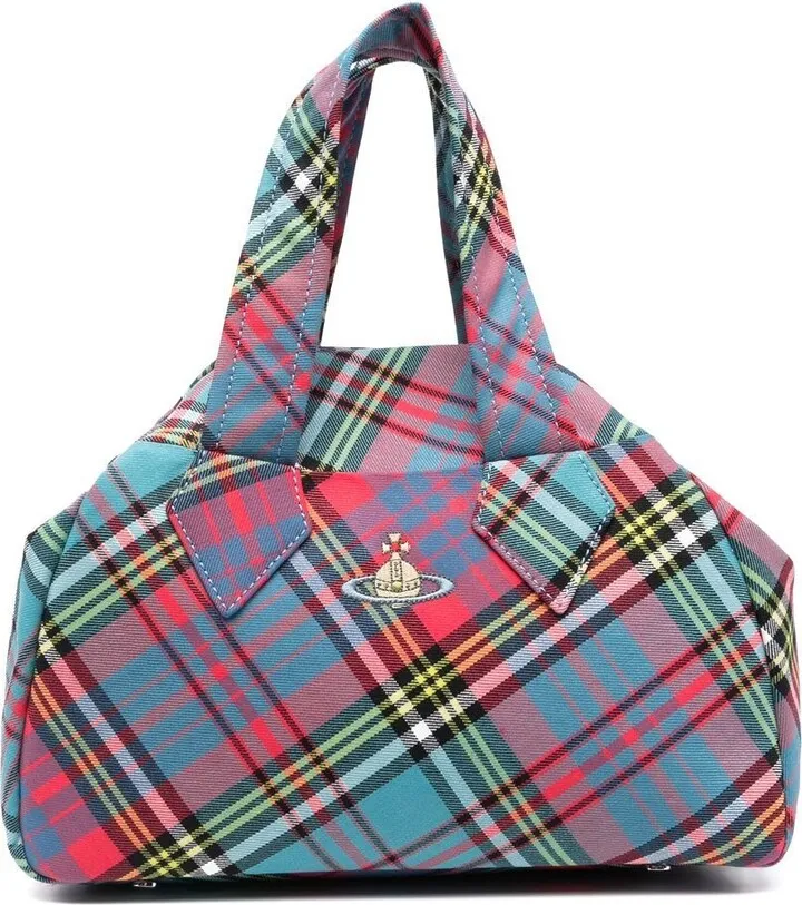 Orb-Logo Check-Print Tote Bag