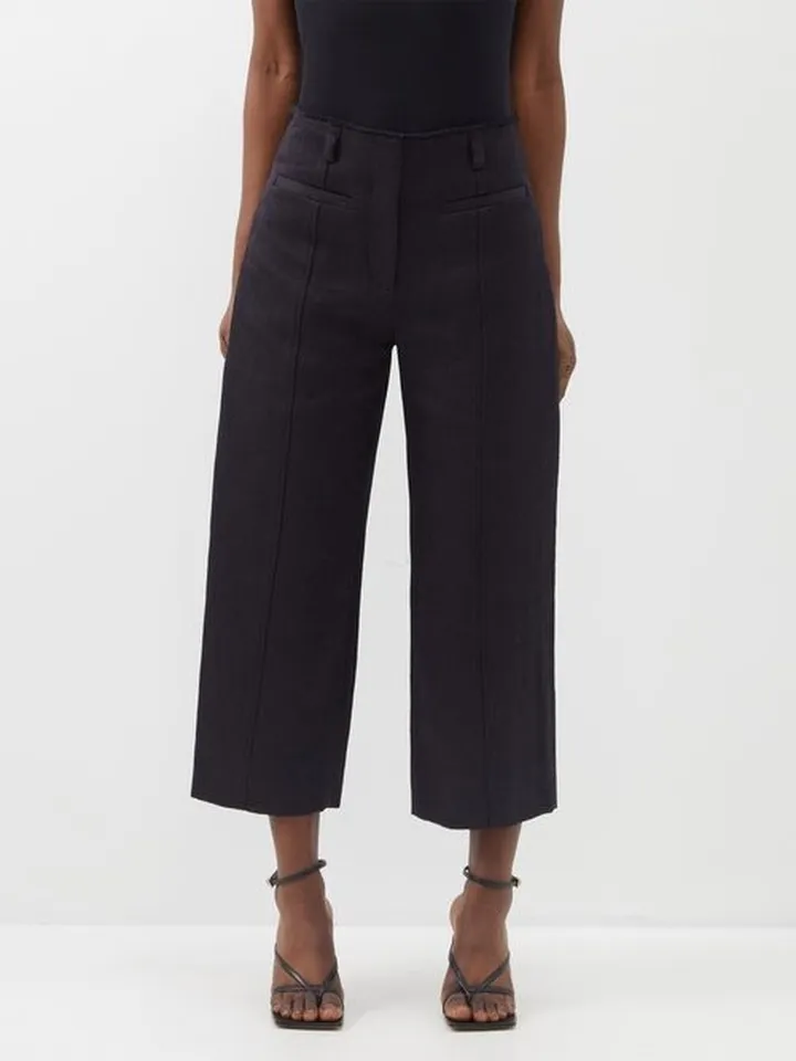 Cropped Floral-jacquard Cotton-blend Trousers