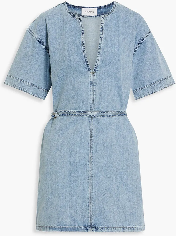 Belted denim mini dress