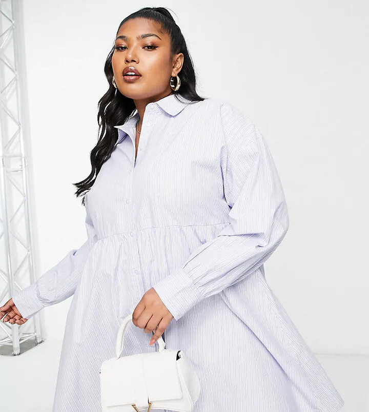 Simply Be stripe smock shirt dress in blue