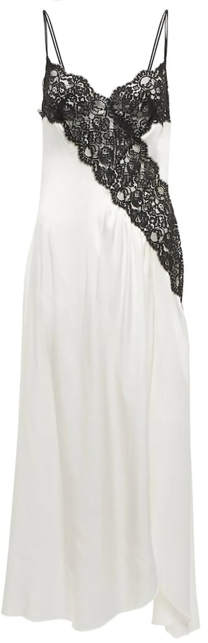 Lace-trimmed silk satin slip dress
