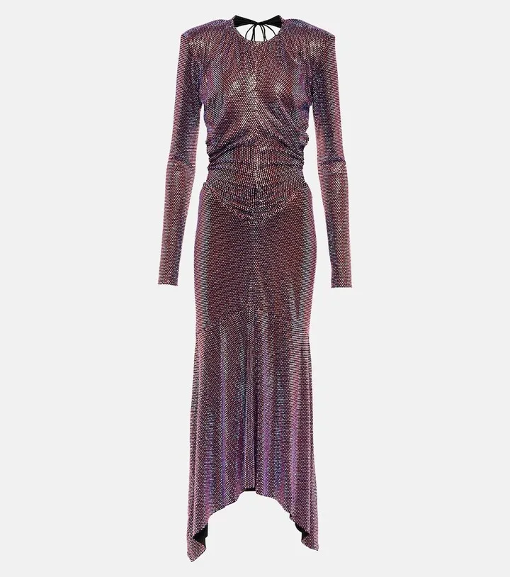Metallic ruched maxi dress