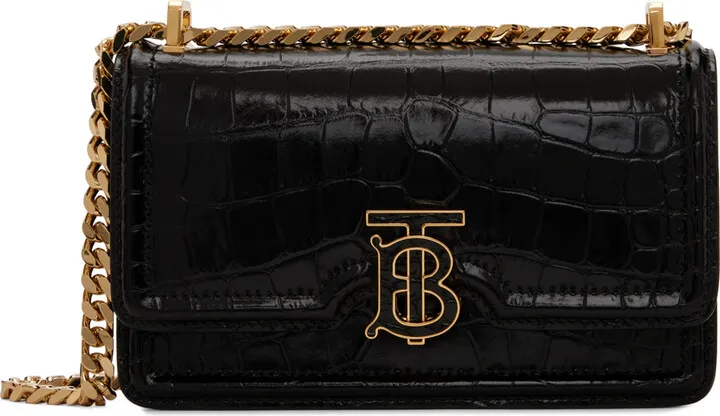 Burberry Black Croc-Embossed TB Bag