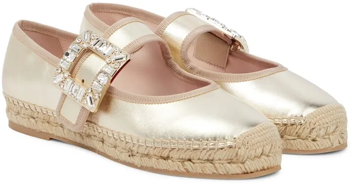 Embellished metallic leather espadrilles