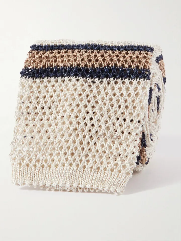 Striped Knitted Cotton and Linen-Blend Tie
