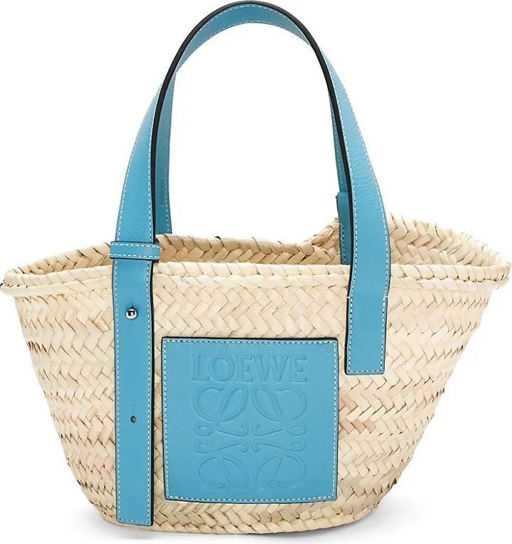 Small Leather-Trimmed Woven Basket Bag
