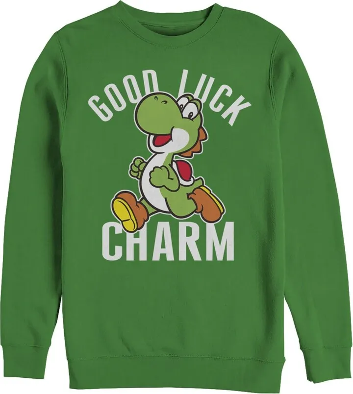 Men's Nintendo Super Mario Yoshi St. Patrick's Good Luck Charm Sweatshirt - Kelly Green - Small