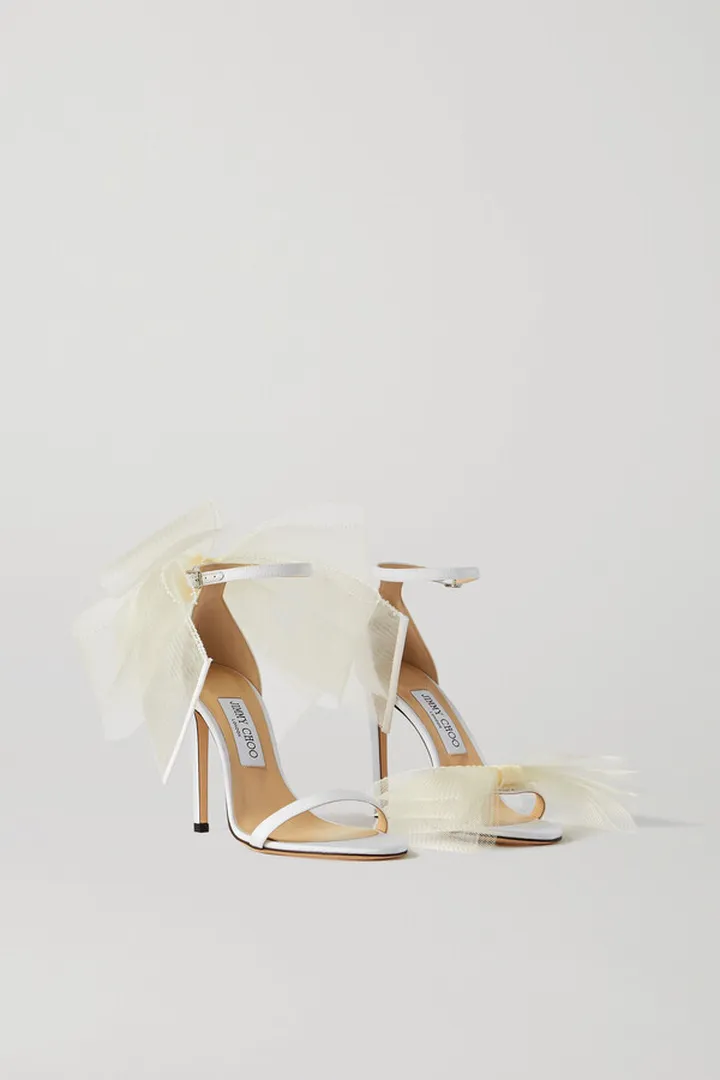 Jimmy Choo - Aveline 100 Bow-embellished Grosgrain Sandals - White