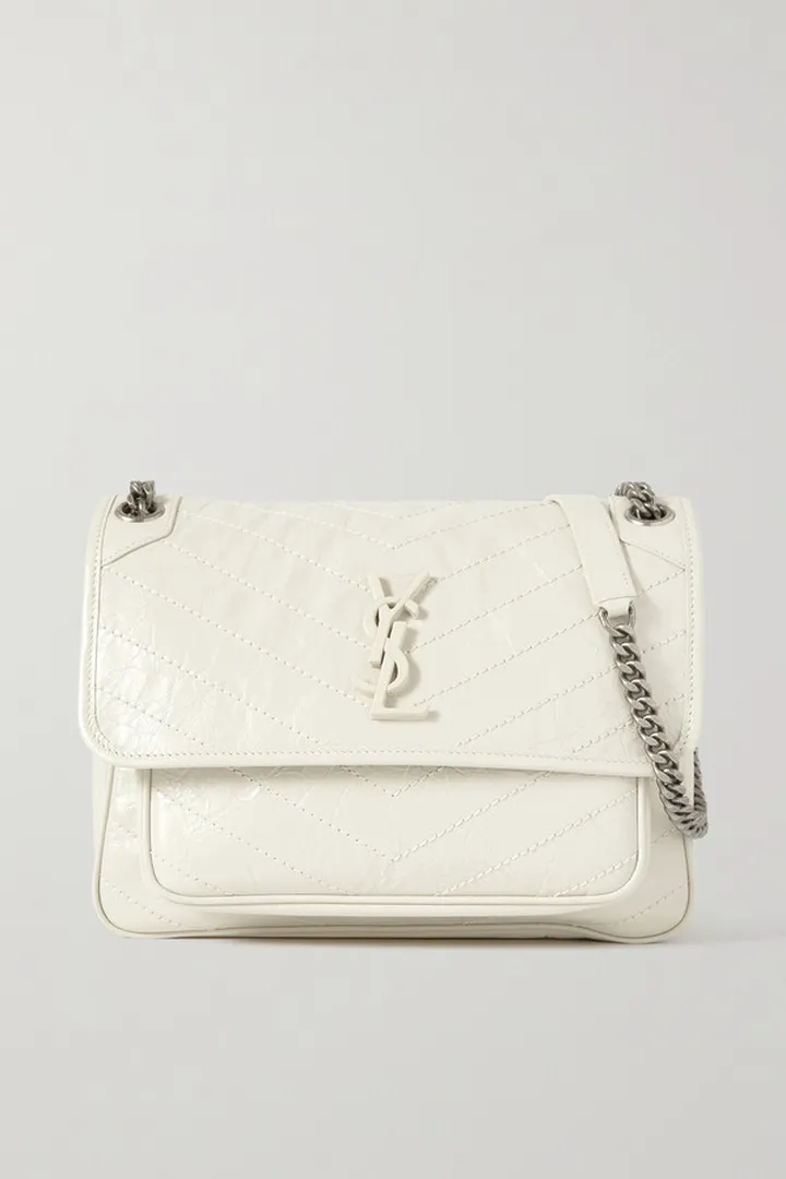 SAINT LAURENT - Niki Medium Crinkled Glossed-leather Shoulder Bag - White