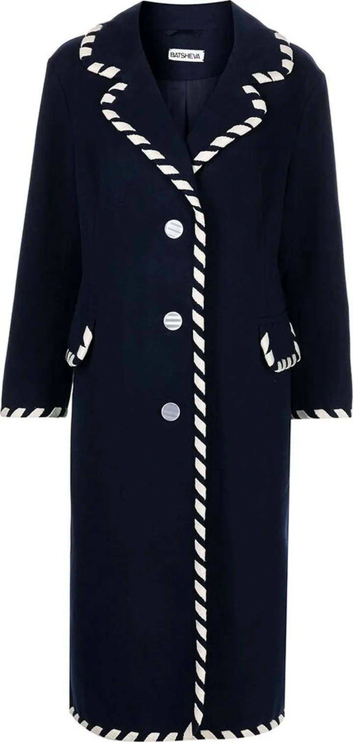 Whipstitch-Trim Wool Coat