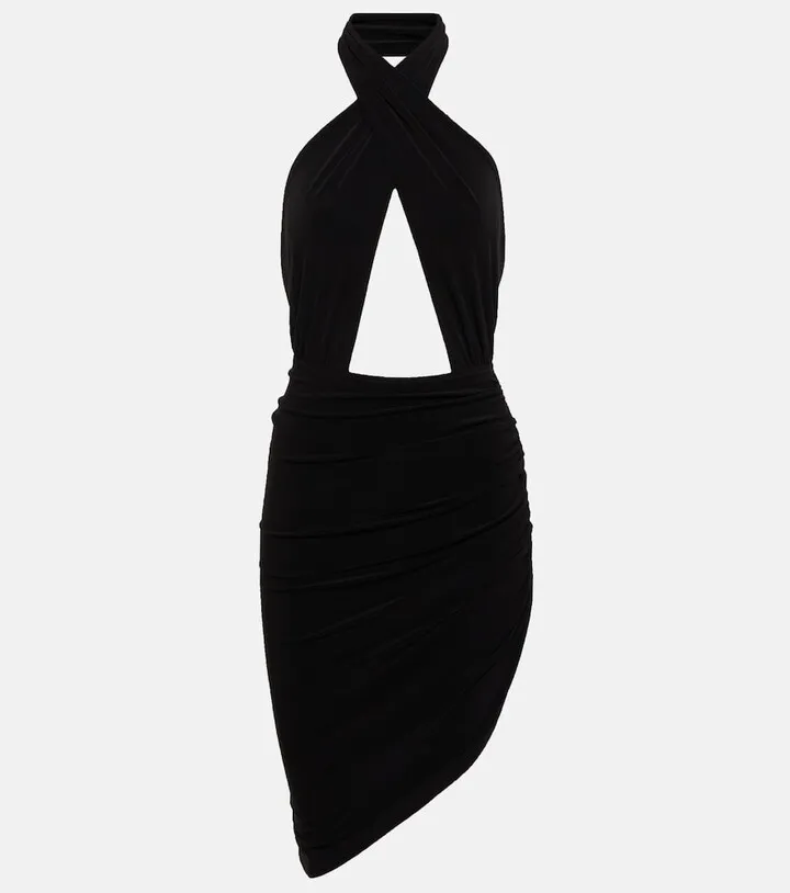 Halterneck asymmetric minidress