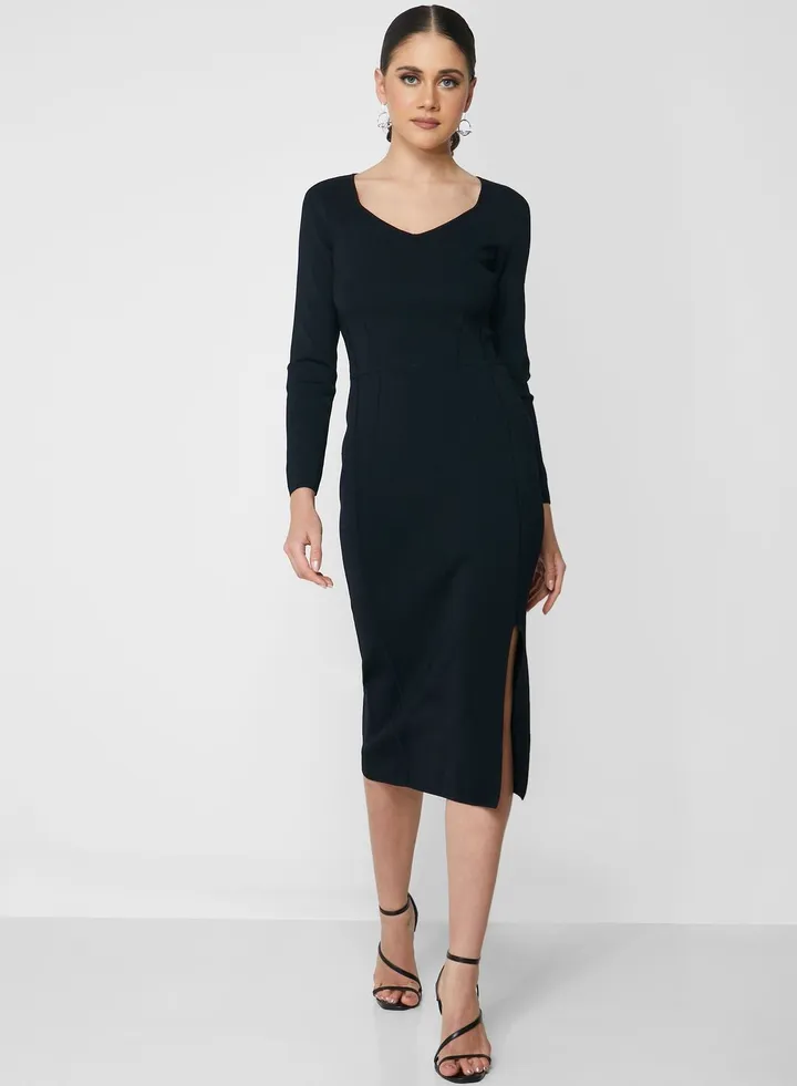 Knitted Slit Hem Dress