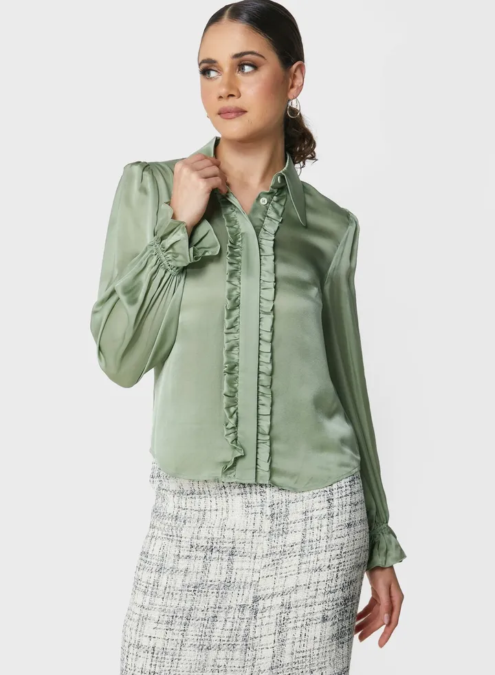 Ruffle Detail Balloon Sleeves Top