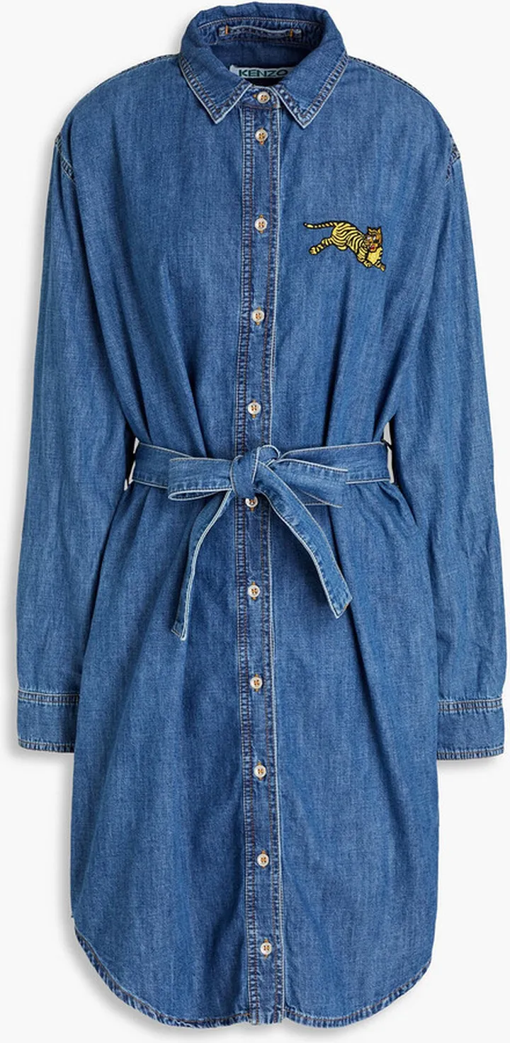 Embroidered denim shirt dress