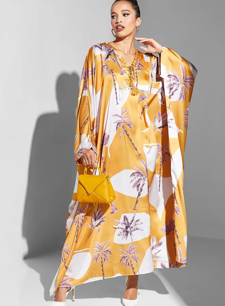 Floral Print Cape Sleeve Abaya