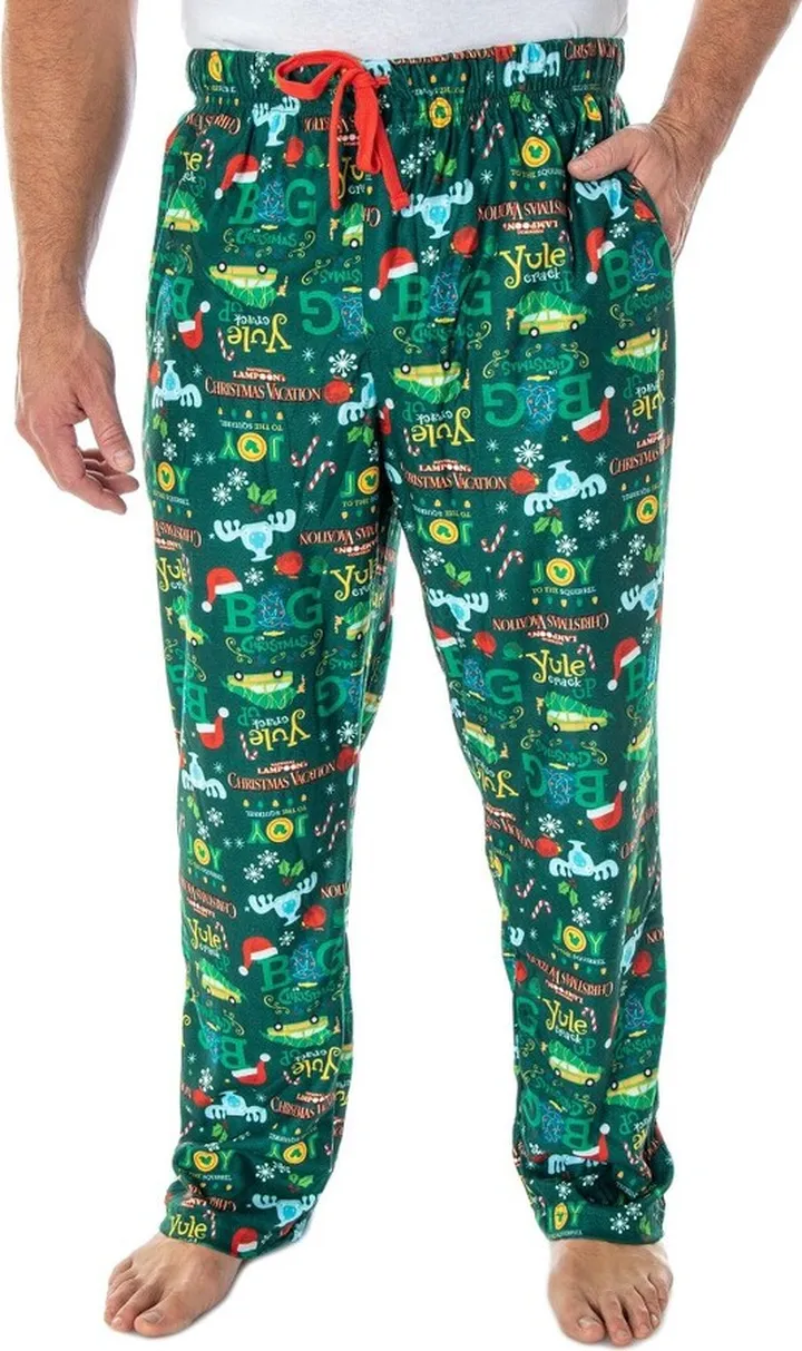 National Lampoon's Christmas Vacation Men's Allover Print Pajama Pants (LG) Green