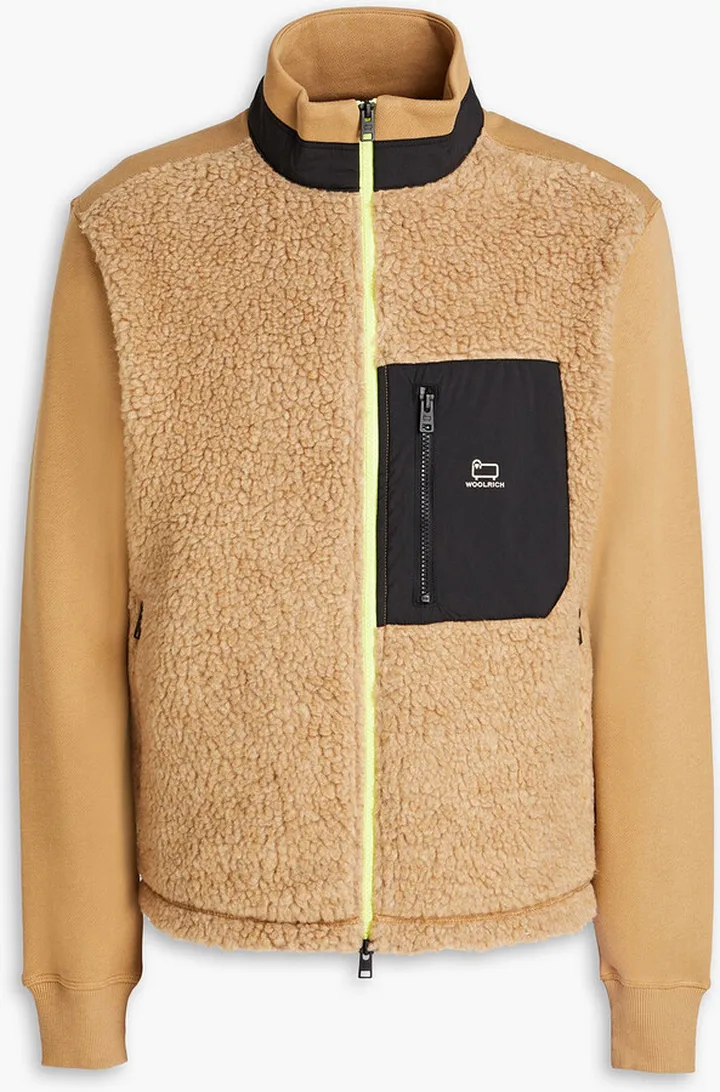Faux shearling-paneled cotton-fleece zip-up sweatshirt