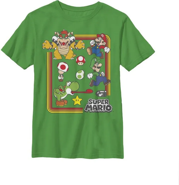 Boy's Nintendo Super Mario Rainbow Frame T-Shirt - Kelly Green - Large