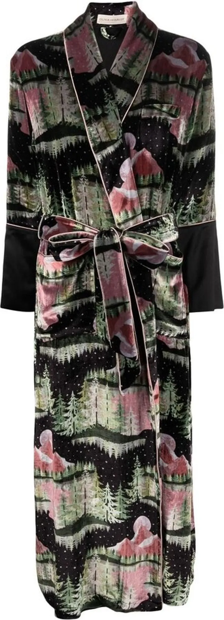 Black Graphic Print Velvet Robe