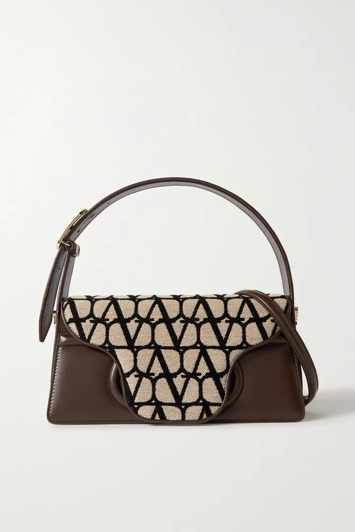 Valentino Garavani - Valentino Garavani Sculpture Canvas-jacquard And Leather Shoulder Bag - Brown