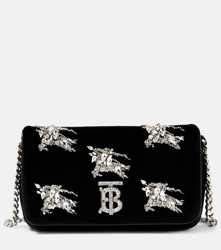 TB crystal-embellished velvet shoulder bag