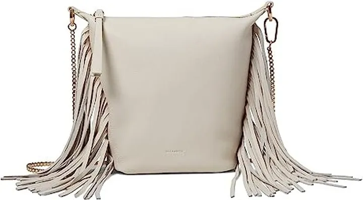 AllSaints Evaline Fringe Crossbody (White) Cross Body Handbags