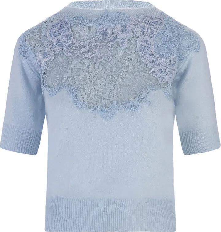 Light Blue Cashmere Top With Neck Lace