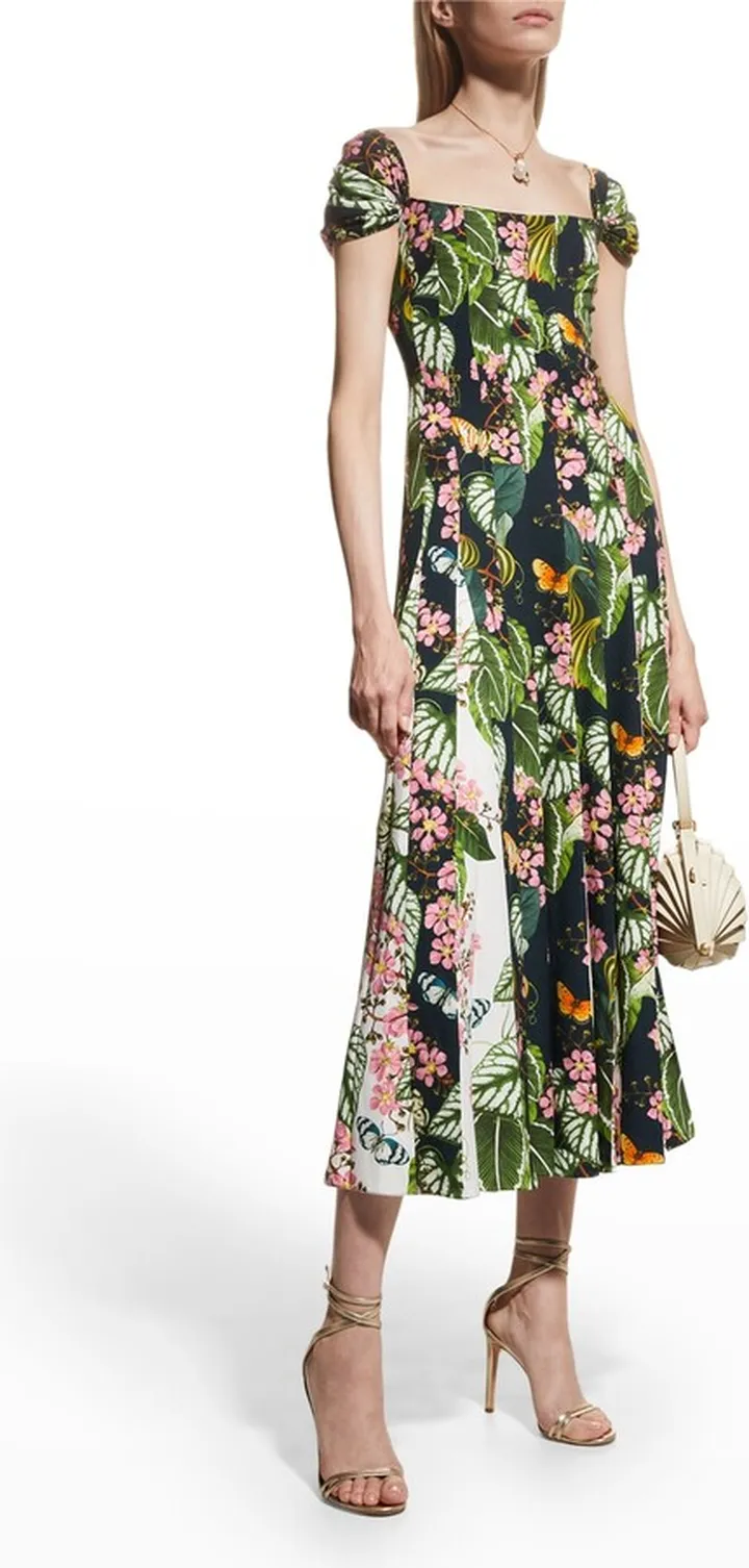 Mixed Botanical Cady Midi Dress