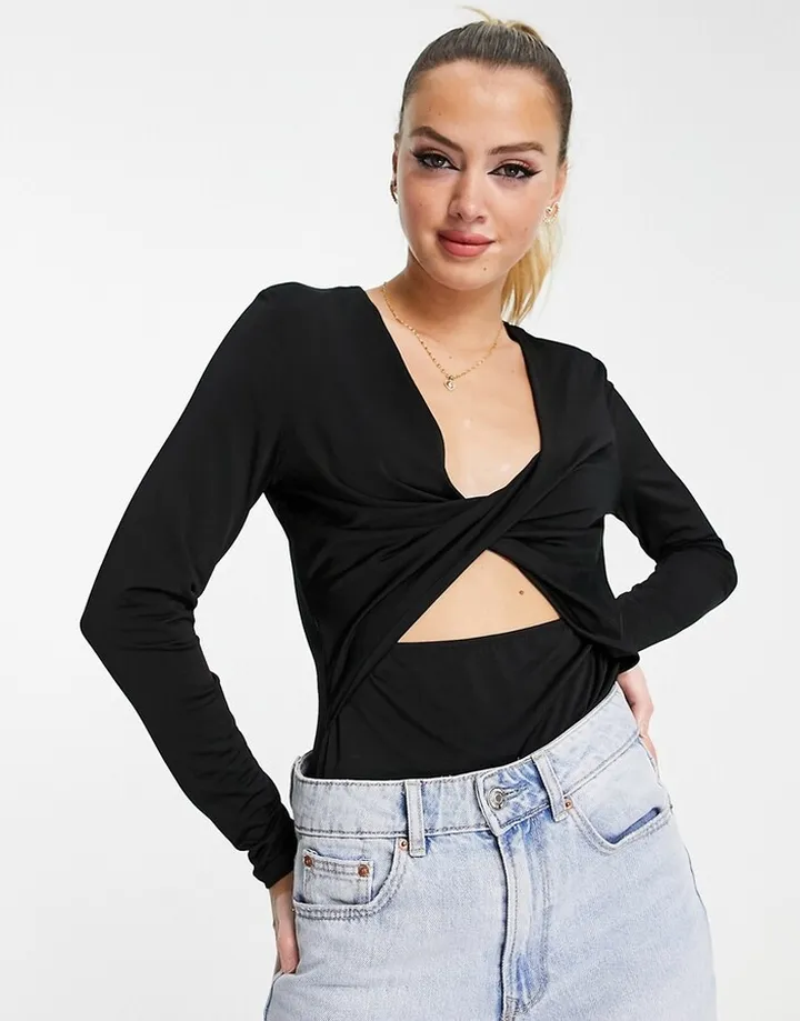 & Other Stories cut-out long sleeve jersey top in black