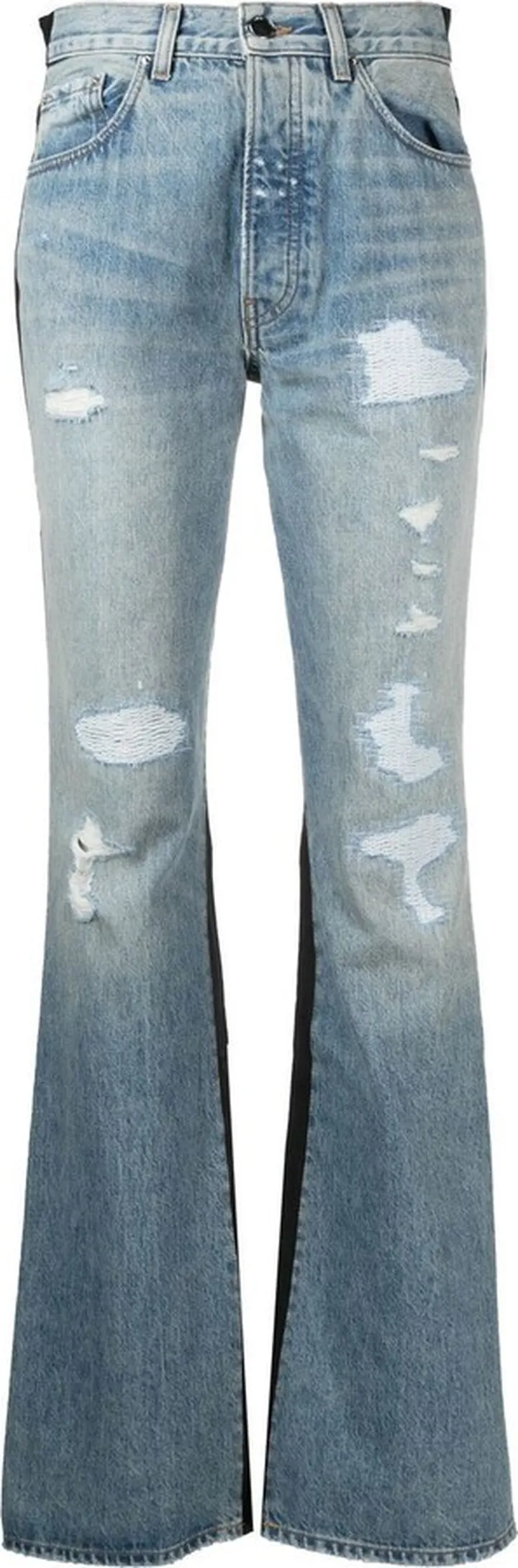 Combo bootleg leather-denim jeans