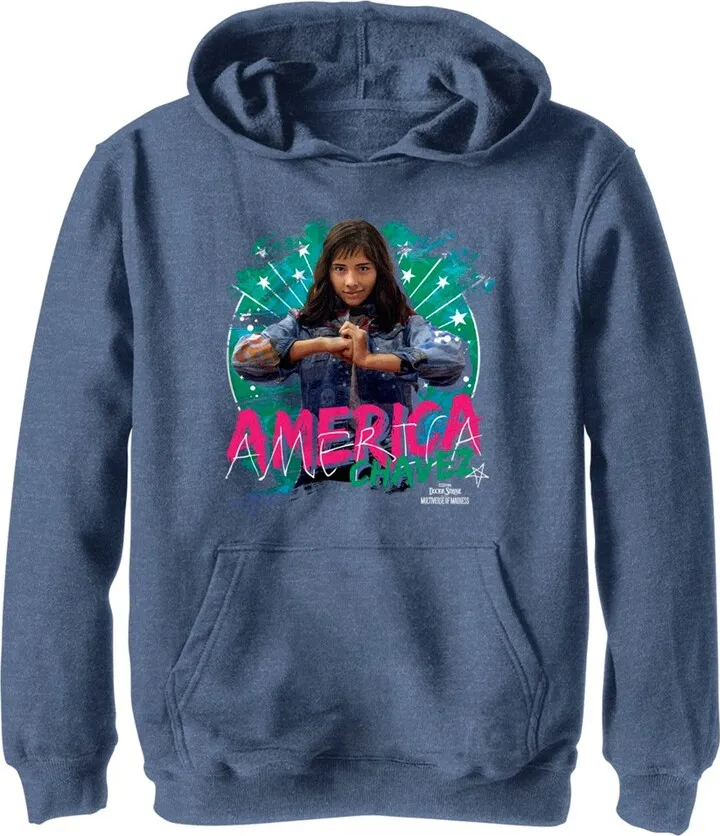 Boy's Marvel Doctor Strange in the Multiverse of Madness America Chavez Pull Over Hoodie - Navy Blue Heather - Small