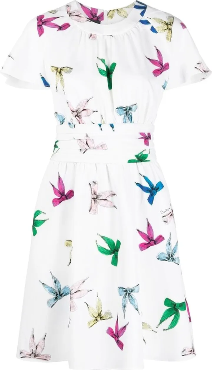 Bow-Detail Short-Sleeved Midi Dress