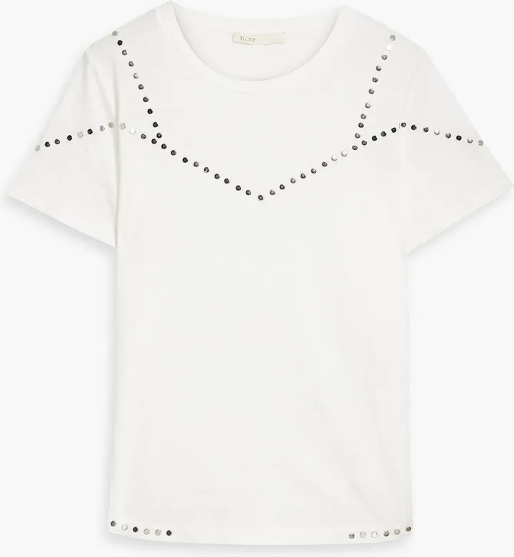 Studded cotton-jersey T-shirt