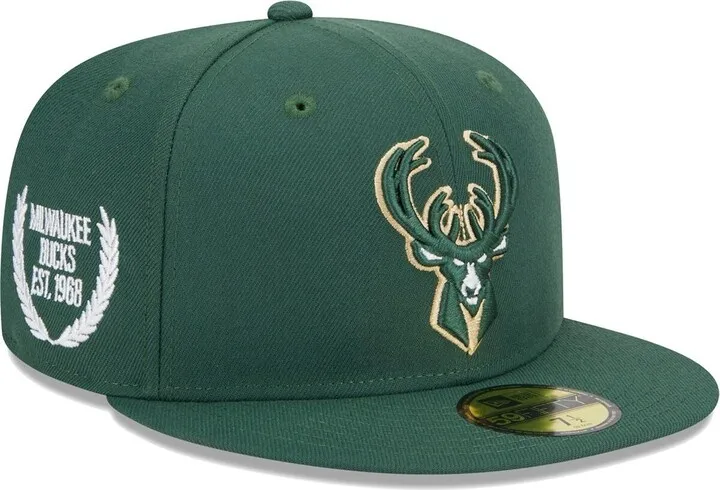 Men's New Era Hunter Green Milwaukee Bucks Camo Undervisor Laurels 59Fifty Fitted Hat