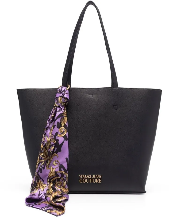 Scarf-Detail Logo Plaque Tote Bag