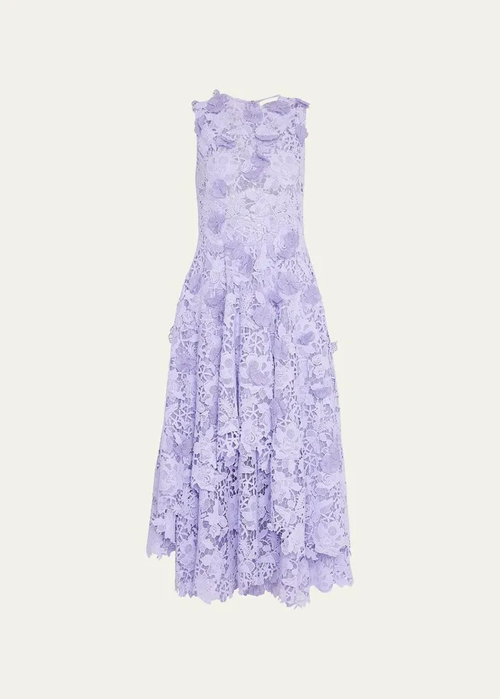 Floral Guipure Lace Midi Dress